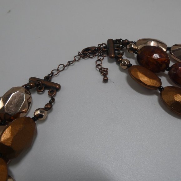 Beaded Multi Strand Necklace Faceted Metallic Mod - Picture 7 of 8